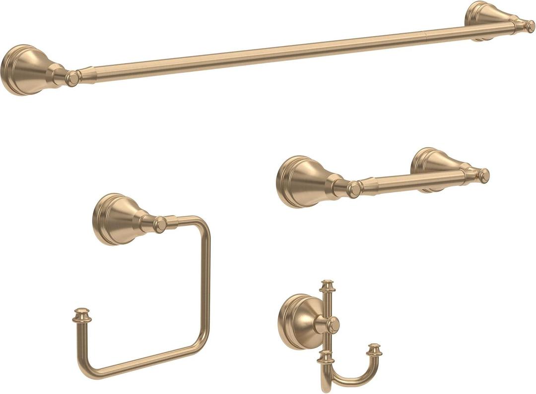 Delta Mylan (4-Pack) Bathroom Set Champagne Bronze 18" Towel Rack, Toilet Paper Holder, Hand Towel Holder, Towel Hook| Bathroom Accessory Set Towel Holder 4-Piece Hardware Set MYN64-CZ