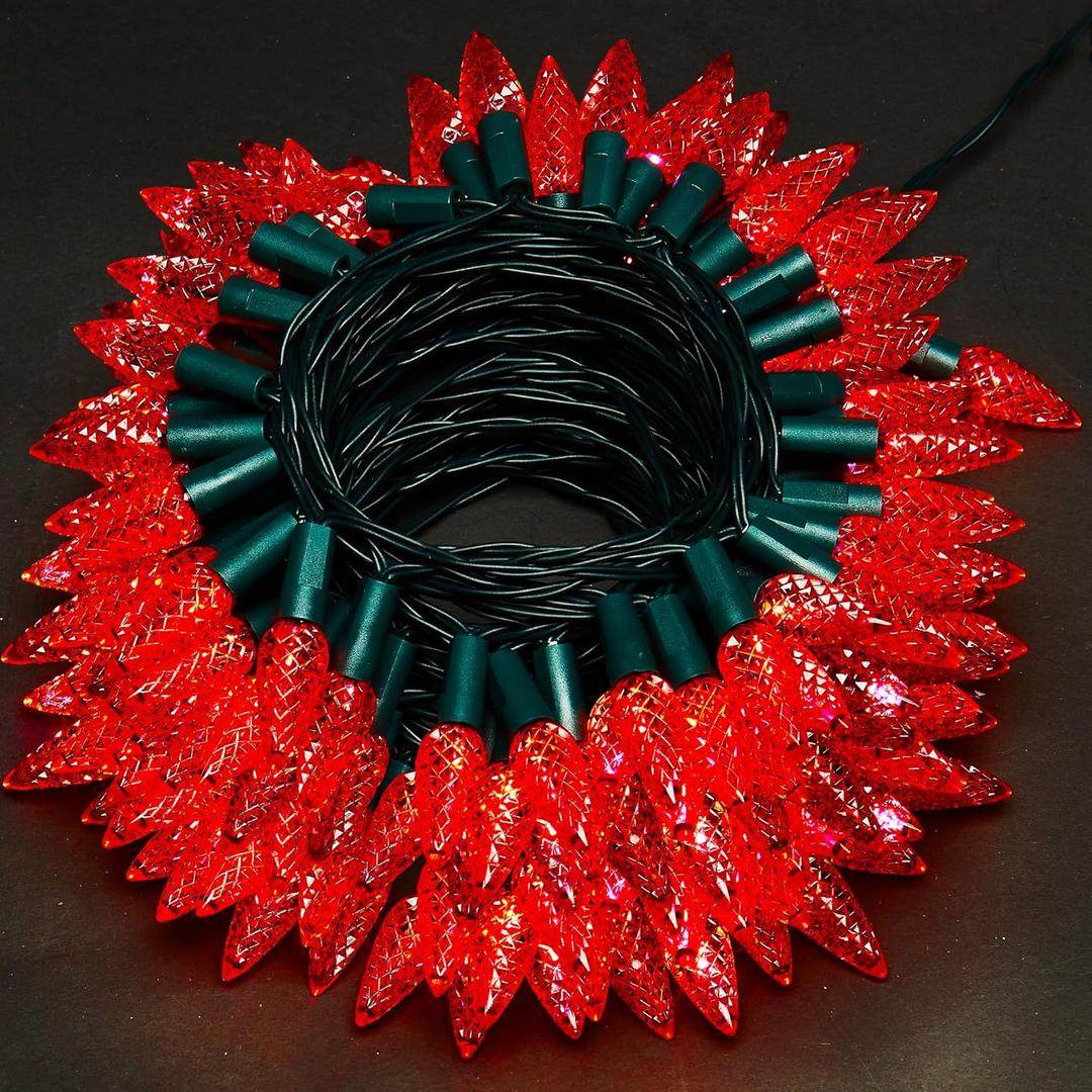 WBao C6 100 LED 33ft Battery Operated Christmas String Lights with 8 Modes, Timer, Waterproof Design for Indoor Outdoor Christmas Trees, Fence, Stairs Xmas Decorations, Red