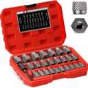27-Piece Screw Extractor Set, 3/8" Inch Drive Easy Out Bolt Extractor kit Multi-Spline Hex Head for Removing Broken Studs Bolts Socket Screws
