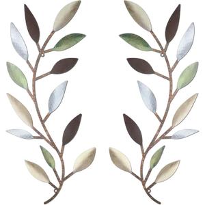 Zhengmy 2 Pieces Metal Tree Leaf Wall Decor Vine Olive Branch Leaf Wall Art Living Room, Hallway Wall Decor Outdoor Decoration(Colorful)