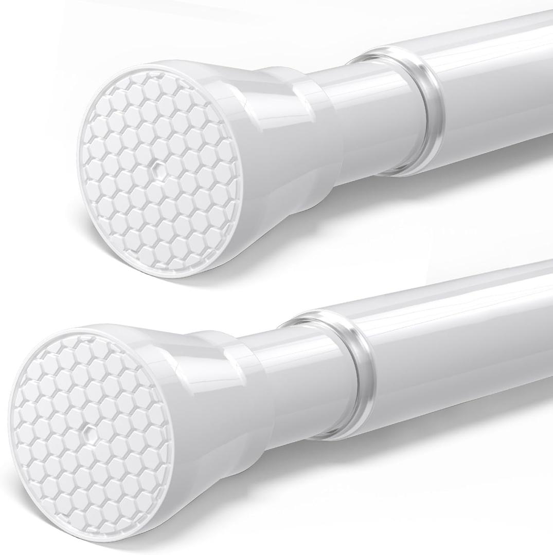 Tension Curtain Rod 30 to 64 Inch 2Pack White Adjustable Curtain Rods No Drilling Expandable Pressure Spring Tension Curtain Rod 7/8" Spring Loaded Curtain Rods For Windows Bedroom Closet Doorway Door