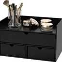 Wisuce Bamboo Desk Organizer - Mini Bamboo Desk Drawer Tabletop Cosmetic Storage Organization for Office or Home Black with Shelf