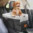 Center Console Dog Car Seat for Small Dogs,Washable Foldable Console Booster Seat for Puppy Car Seat with Safe Protection Hooks Adjustable Straps and Storage Pocket Pet Up to15lbs