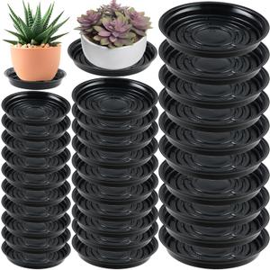 30 Packs 4/6/8 Inches Plant Saucers for Indoor Outdoor Use Heavy Duty Plastic Plant Plate Dish for Planter Bulk Round Flower Pot Drip Trays to Catch Water 4 to 20 Inch, Black
