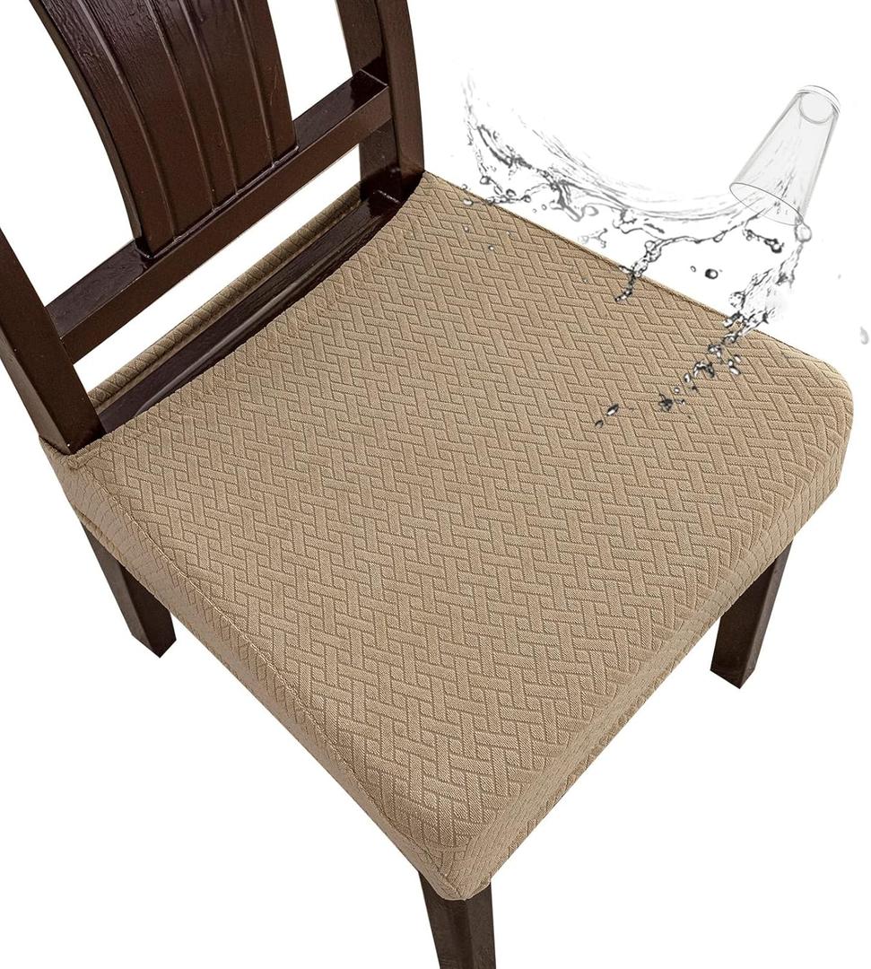 Genina Waterproof Seat Covers for Dining Room Chair Covers Waterproof Dining Chair Covers (6 PCS-Rear-gapped, Khaki)