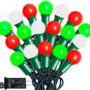 100LED G15 Christmas String Lights - 39ft Globe Fairy Lights with Timing Function, Connectable, 8 Modes Christmas Lighting for Home Bedroom Xmas Wreath Christmas Decorations - Red White Green