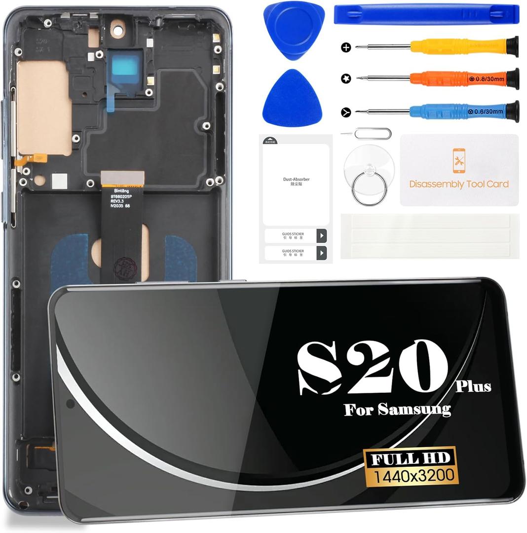 TFT for Samsung Galaxy S20 Plus 5G LCD Screen Replacement for Samsung S20+ 5G Display Digitizer for Galaxy SM-G985 SM-G986 SM-G986F SM-G986U Touch Screen Repair Kits(Black, with Frame)