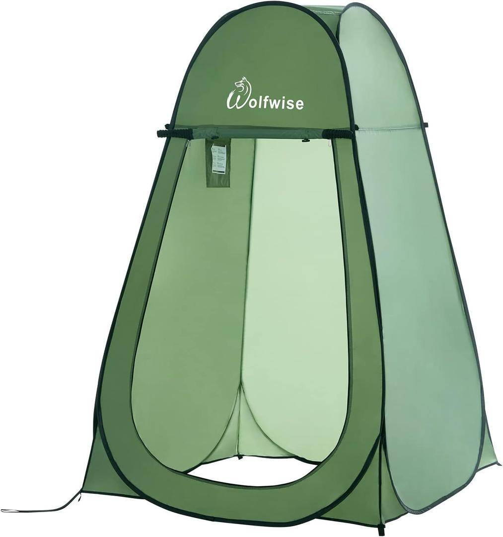 WolfWise Portable Pop Up Privacy Shower Tent, Spacious Changing Room, Dressing Room, Sun Sunshade Canopy Outdoor Rain Shelter, Backpack Privacy Shelters for Camping, Hiking, Beach, Toilet, Green, 47.2" L x 47.2" W x 74.8" H