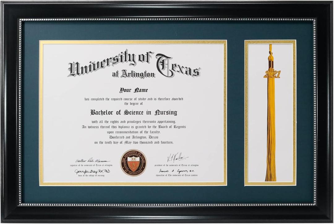 GraduationMall 11x17 Black Diploma Frame with Tassel Holder for 8.5x11 Certificate Document,Real Glass, Navy over Gold Mat