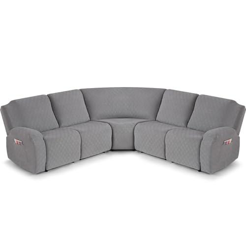 VANSOFY Extra Large Reclining Sectional Couch Covers, Washable 5-Piece Sofa Covers for L Shape Sectional Sofa Corner Seater, Thick, Soft Sofa Slipcovers (5 Seat Recliner Cover, Light Gray)