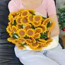 Crochet Sunflower Bouquet Blanket, Handmade Flower Blanket, 40 Inch Round Floral Knitted Gifts for Mother's Day, Grandma Birthday, Teacher, Friend, Home Decor, SofaFinished Product