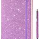 Purple Glitter Notebook, 8.4"x 5.7", 200 Lined Pages, No-Shed Sparkle Journal for Girls & Women, A5 Hardcover Diary for Writing, Birthday Gift for Teen Kids, Trendy Stuff for 6 8 9 10 11 12 Year Old