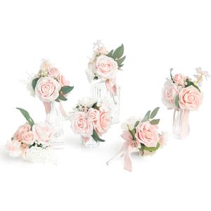 Ling's moment Blush Wedding Flowers Mini Bridesmaid Bouquets Set of 6 Dusty Pink Rose Pre-Made Small Floral Wedding Centerpieces (Blush)