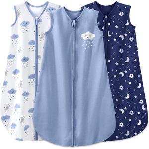 Yoofoss Baby Sleep Sack 12-18 Months Baby Wearable Blanket 100% Organic Cotton 2-Way Zipper TOG 0.5 Toddler Sleeping Sack 3 Pack, Lightweight Sleep Sacks for Babies, Lar