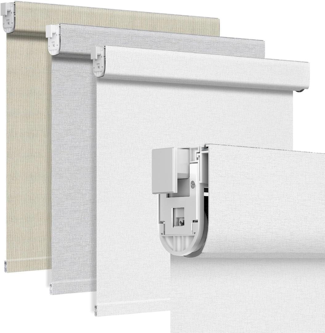 Grandekor No Drill No Tools Blackout Roller Shades - 34"x36" Textured-White | Free-Stop Cordless Blinds with UV Protection | Custom Fit for Home, Bedroom, Office, Living Room
