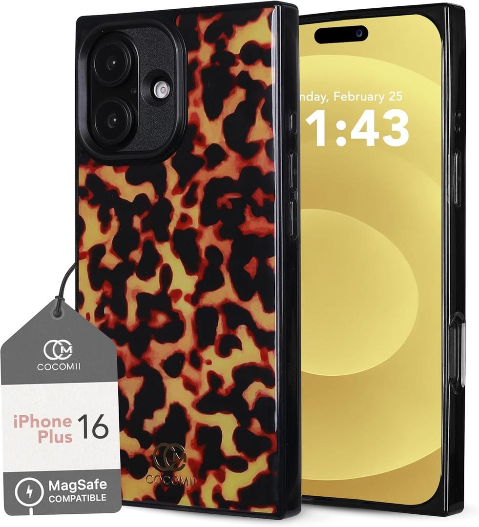 Cocomii - Rectangle Case Compatible with iPhone 16 Plus - Compatible with MagSafe, Tortoiseshell Pattern, Animal Print, Glossy, Magnetic Phone Case for iPhone 16 Plus 6.7 inch, Black/Amber