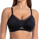 SHAPERX Wireless Bras for Women Seamless Push Up V Mesh Bralette No Underwire Full Coverage T-Shirt Bra with Removable Pads, XXL