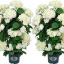 QIANYUN Faux Hydrangea Tree 30" Tall (2 Pack), Artificial Hydrangea Plant in Pot with White Flowers, Realistic Hydrangea Tree for Indoor Outdoor Porch, Patio, Home Decor