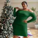 GOKATOSAU Women's Sexy Elegant Ruffle Long Sleeve Off Shoulder Ruched Party Mini Dress (Green, M)