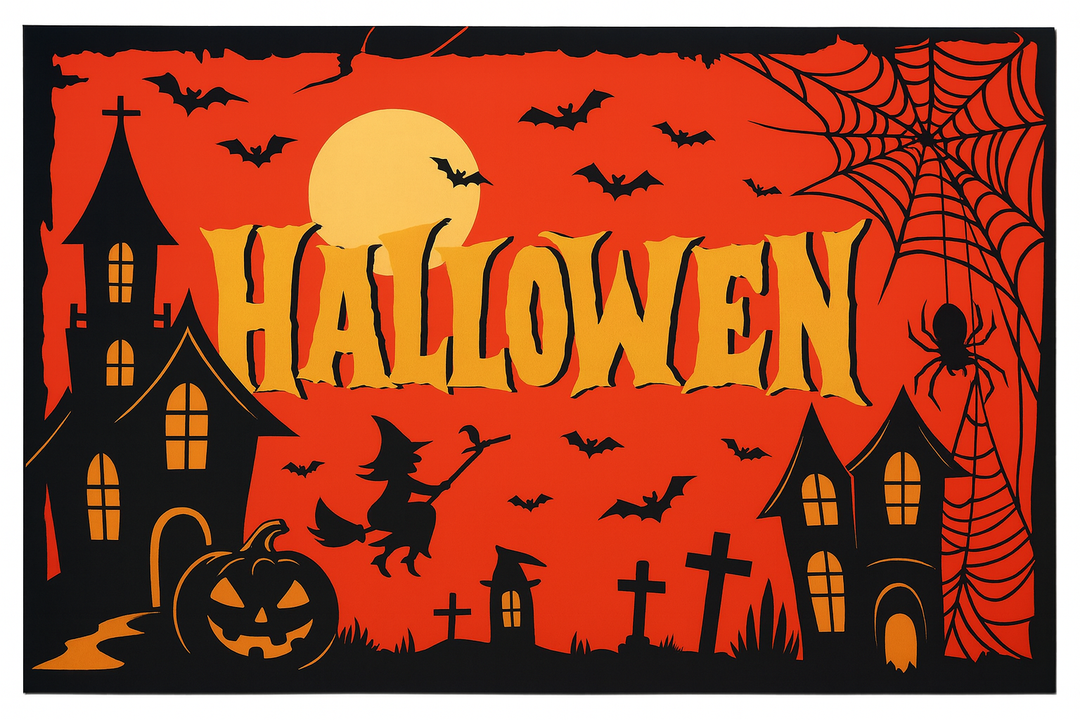 Avezano Halloween Backdrop 8x6ft Orange Night Moon Background Bat Castle Devil Pumpkin Happy Halloween Backdrops Witch Graveyard Photography Background