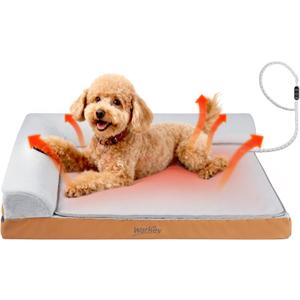 Heated Dog Bed Medium Sized Dog, Heated Pet Bed Waterproof Cover, Medium Orthopedic Dog Sofa Bed Memory Foam with Pet Heating Pad - 27.95x23.2x6.3in