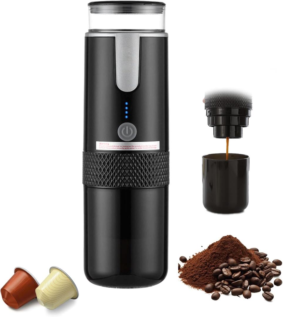 Portable Coffee Maker, Auto Mini Handheld Coffee Machine Cordless Type C Rechargeable with 1200mAh Battery for Travel Camping, Driving, Home and Office, Compatible for K Cup