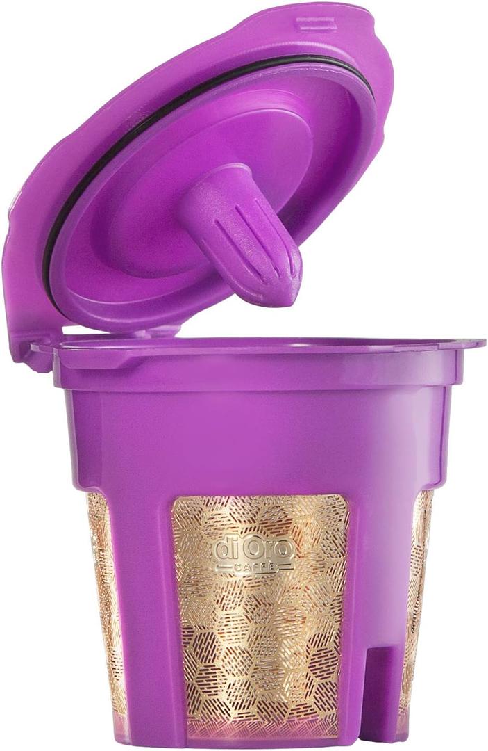 DI ORO MaxBrew Keurig Reusable K Cup Coffee Filter  For Keurig 1.0 and 2.0 Coffee Brewers - 24K Gold Small Refillable Coffee Filter - Fits K200, K300/K350/K360, K450/K460, K500/K550/K560 (Purple)