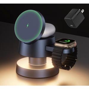 iVANKY for iPhone 16 Pro Max 4 in 1 Wireless Charging Station Cube with Night-Lamp and 30W Adapter for MagSafe Magnetic Charger, 22.5W Travel Stand, 3-in-1 Fast Charge for Apple iWatch Ultra, Airpods