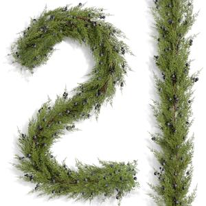 Tigeen 6 ft Christmas Juniper Garland Realistic Artificial Berry Greenery Cedar Faux Juniper Cane Garland for Table Fireplace Christmas Mantle Wreath Winter Indoor Outdoor Holiday Decorations