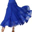 CISMARK Mesh Elegant Ballroom Latin Dance Party Long Swing Belly Dance Skirt for Women (XL)