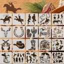 20-Pack Western Cowboy Stencils - 6x6 Inch Reusable PET Plastic Painting Templates for Wall Art, Wood, Fabric, Baking Decor, DIY Crafts & Scrapbooking (White)