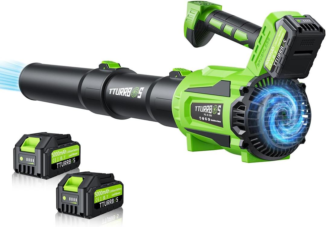 Leaf Blower Cordless, 650CFM Electric Leaf Blower with 2 x 5.0Ah Batteries and Charger, 6-Speed Modes, Brushless Motor, Powerful Blowers for Lawn Care, Yard, Patio, Dust, Blowing Leaves