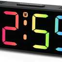 Peakeep Small Tiny Digital Alarm Clock Plug in for Kids Bedroom Bedside Nightstand, RGB Colorful Changing Large Display for Travel, Dimmable 6 Brightness, Corded Electric Battery Backup (Black - RGB)