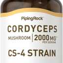 Piping Rock Cordyceps Mushroom Capsules 2000mg | 200 Count | CS-4 Strain | Concentrated Extract | Herbal Supplement | Non-GMO, Gluten Free