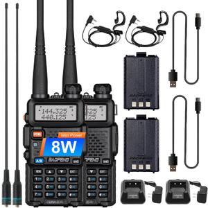 2 Pack BAOFENG UV-5R 8 Watt Ham Radio Handheld Long Range Two Way Radio with USB Charging & Long Antenna,Dual Band Ham Radio Baofeng Walkie Talkie