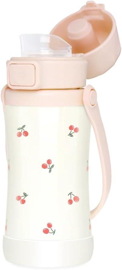 GROSMIMI Slow Flow Toddler Tumbler Water Bottle BPA Free 10 oz. (Stainless Steel, Cherry)