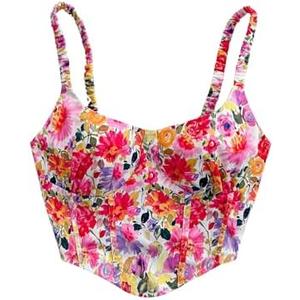 Floerns Women's Floral Print Sweetheart Neck Camisole Asymmetrical Hem Corset Bustier, XL