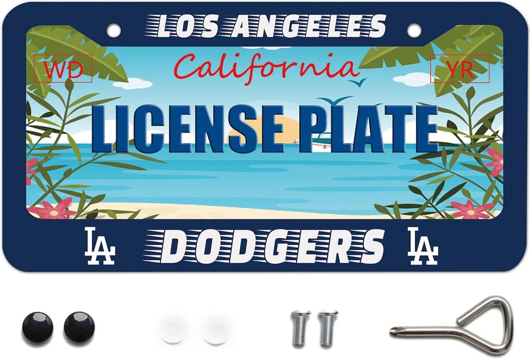 Dodgers Design License Plate Frame Los Angeles Baseball Team Decorative Stainless Steel Car License Plate Cover for Men Women Boys Girls Fans 12 X 6 Inch