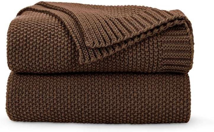 CozeCube Brown Throw Blanket for Couch, Soft Cozy Cable Knit Throw for Bed Sofa Living Room, Lightweight Warm Decorative Farmhouse Christmas Blanket, 50"x60", Dark Brown