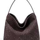 Suede Hobo Bags for Women Fall Woven Purse Slouchy Shoulder Crossbody Bag with Silk Scarf and Pony Charms Winter Trendy Tote Handbags (Chocolate)