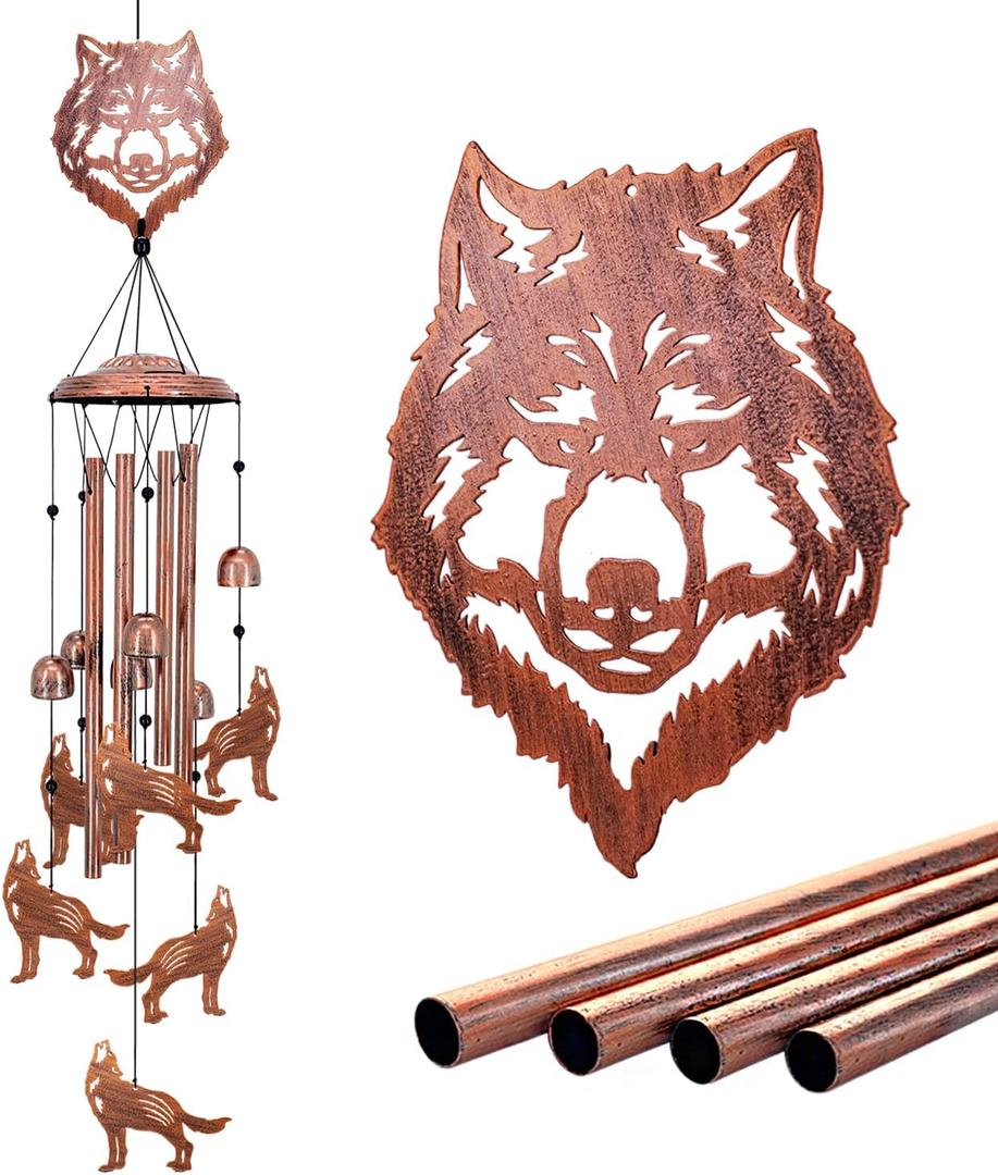 Wolf Wind Chimes for Outside,Wolf Gifts for Men Women/Memorial Gift/House Warming Gift/Birthday Gifts Metal windchimes Outdoors/Indoors,Garden Decor,Patio,Home,Porch,Yard Decorations