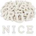 ASTARON 58 Pcs Self Adhesive Letter Patches Pearl Rhinestone Letter Stickers, Glitter Rhinestone Letters Embroidered Applique Patches Alphabet Cloth Patch for Clothes, Bags, Hat, Phone Case, DIY, White