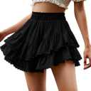ELLEVEN Women’s Flowy Ruffle Skirt, Summer Elastic Mini Skorts with Inner Shorts, L