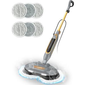 Steam and Scrub Mop, Steam Mop with Dual Rotating Pads, Swivel Steering, 2 LED Headlight, 4 Cleaning Modes, 15.2 fl oz Tank, 6 Washable Pads for All-in-One Sealed Hard Floors