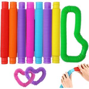 10 Pcs Pop Tubes Sensory Fidget Tubes Summer Toddler Toys Party Favors with Autism Classroom Prizes Gifts Goodie Bag Stuffers Anxiety Stress Relief Toys for Kids Adults