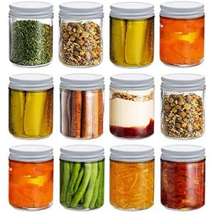 Suwimut 12 Pack Glass Mason Canning Jars, 9 oz Straight Sided Clear Glass Mason Jars, Regular Mouth Glass Jars Storage Containers for Jam, Jelly, Honey, Spice, Wedding Party Favors, Shower Favors