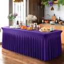 2 Packs Purple Spandex Table Covers 6 Foot, Fitted Stretch Table Cloth with Skirts 72x30 Inch, Wrinkle-Free Floor Length Rectangle Tablecloths for Trade Show Weddings Parties Banquets Events