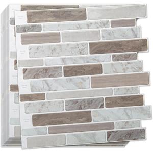WOWSTAR 10-Sheet Peel and Stick Tiles, Marble Look Kitchen Backsplash Tiles, 12"x12" Multi (Brown)