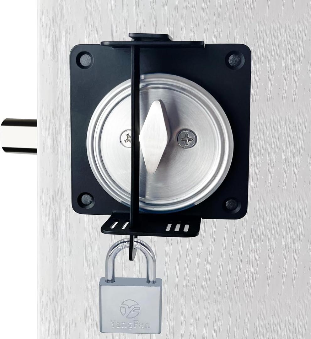 Deadbolt Child Safety Lock, to Prevent Deadbolt Thumb Turn, No-Drill Safety Lock Guard, Stainless Steel with 3M Adhesive Backing, Simple Install (with Padlock)