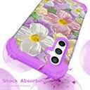 Galaxy S24 Ultra Case Purple/Pink | 3 in 1, Oil Painting Flower Pattern, Heavy Duty, Shockproof Protection, Soft Silicone Rubber Bumper, Hard Plastic Protective Cover, 6.8"